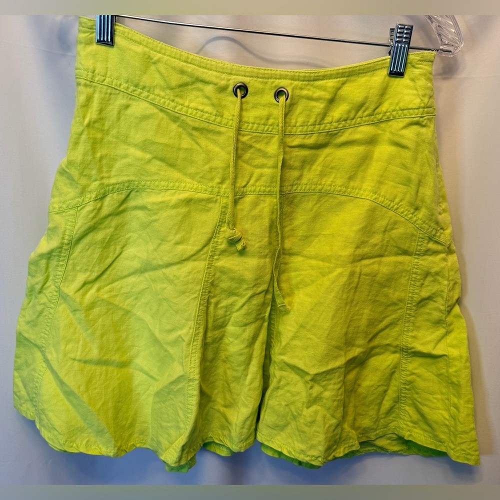 Athleta Size 2 Daydream 100% Linen A-Line Skirt Flare Drawstring Lime Green